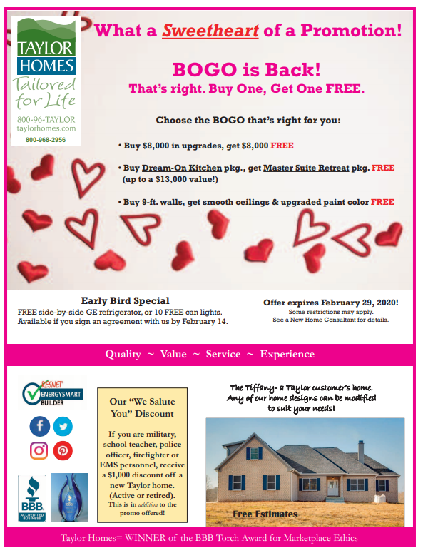 A Sweetheart Of A Promotion | February 2020 Specials | Taylor Homes 2020 Untitled