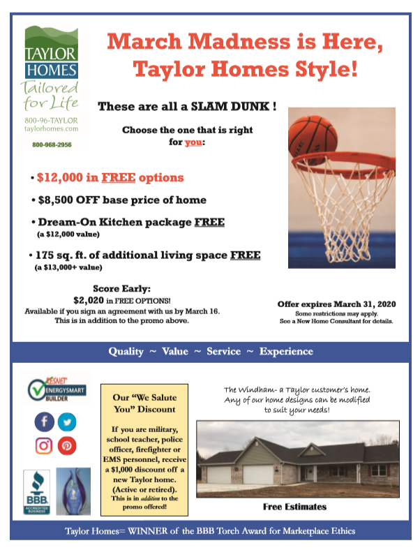 Our March Promotion Madness | March 2020 Specials | Taylor Homes Promo 2