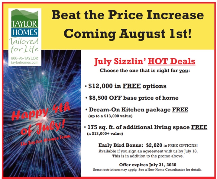Sizzlin' July Deals | July 2020 Specials | Taylor Homes July Promo