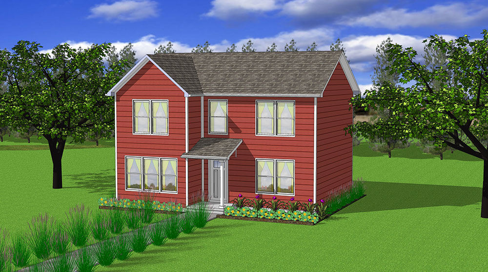 Two Story Home Models Oak Red Render Perspective Edit