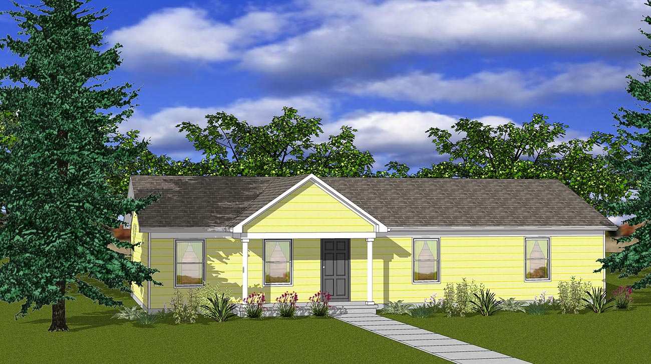 One Story Home Designs Render Maple Pale Yellow Perspective 3 1