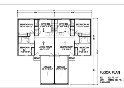 Duplex Home Designs 822 Floor Plan 1