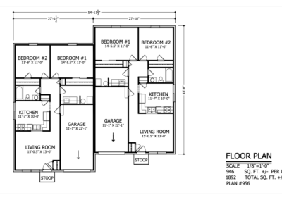 Duplex Home Designs 956 Floor Plan